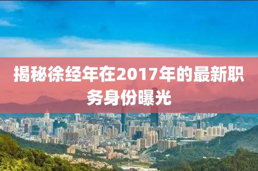 揭秘徐经年在2017年的最新职务身份曝光